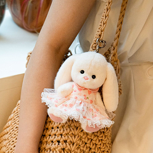 Зайка Lina TeddyTales, XS,в платье с сердечками, брелок, 15 см